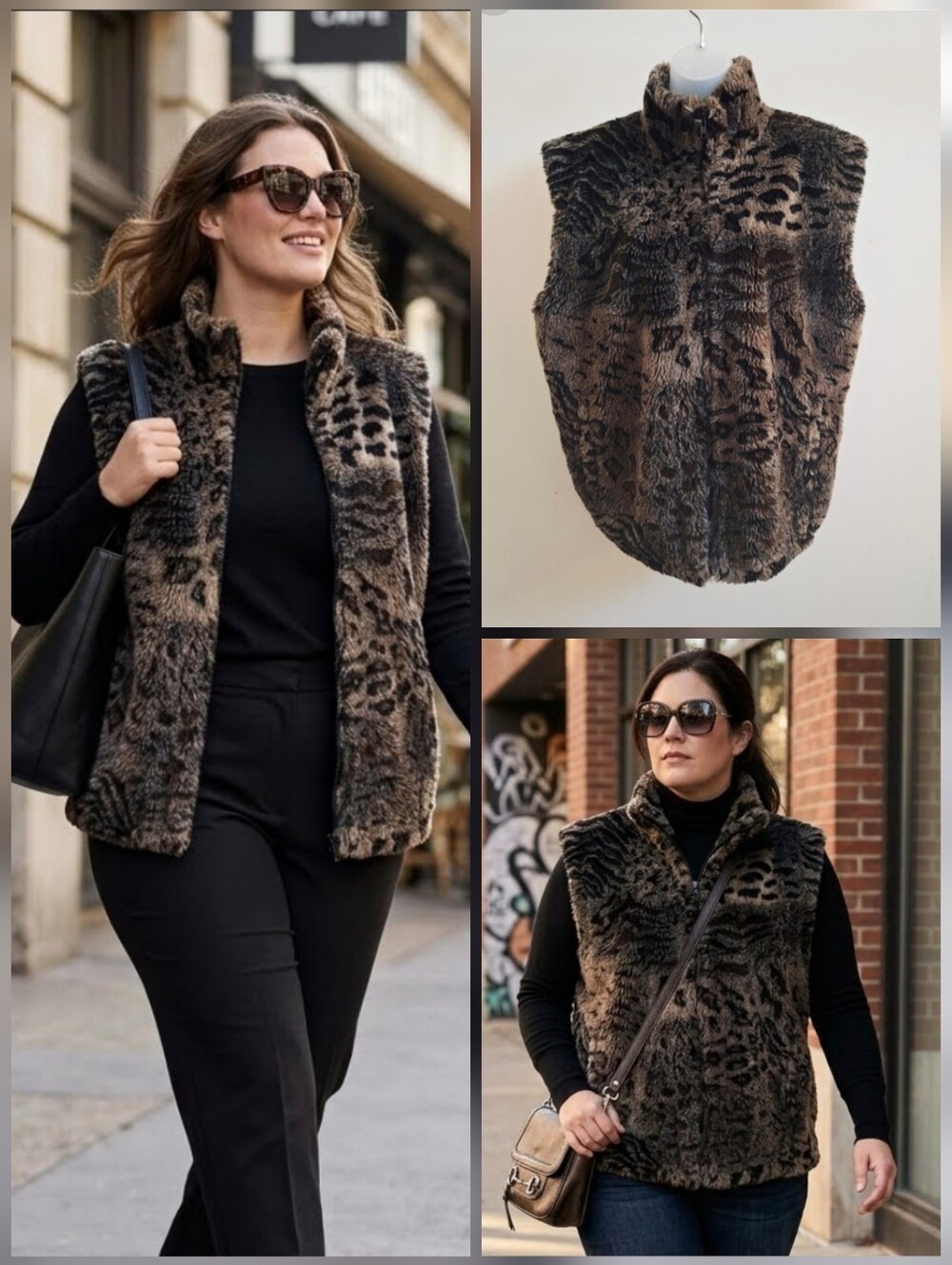 ❤️Duffel Outdoor Canada Faux Fur Sleeveless Vest in Animal Print 🤍LARGE